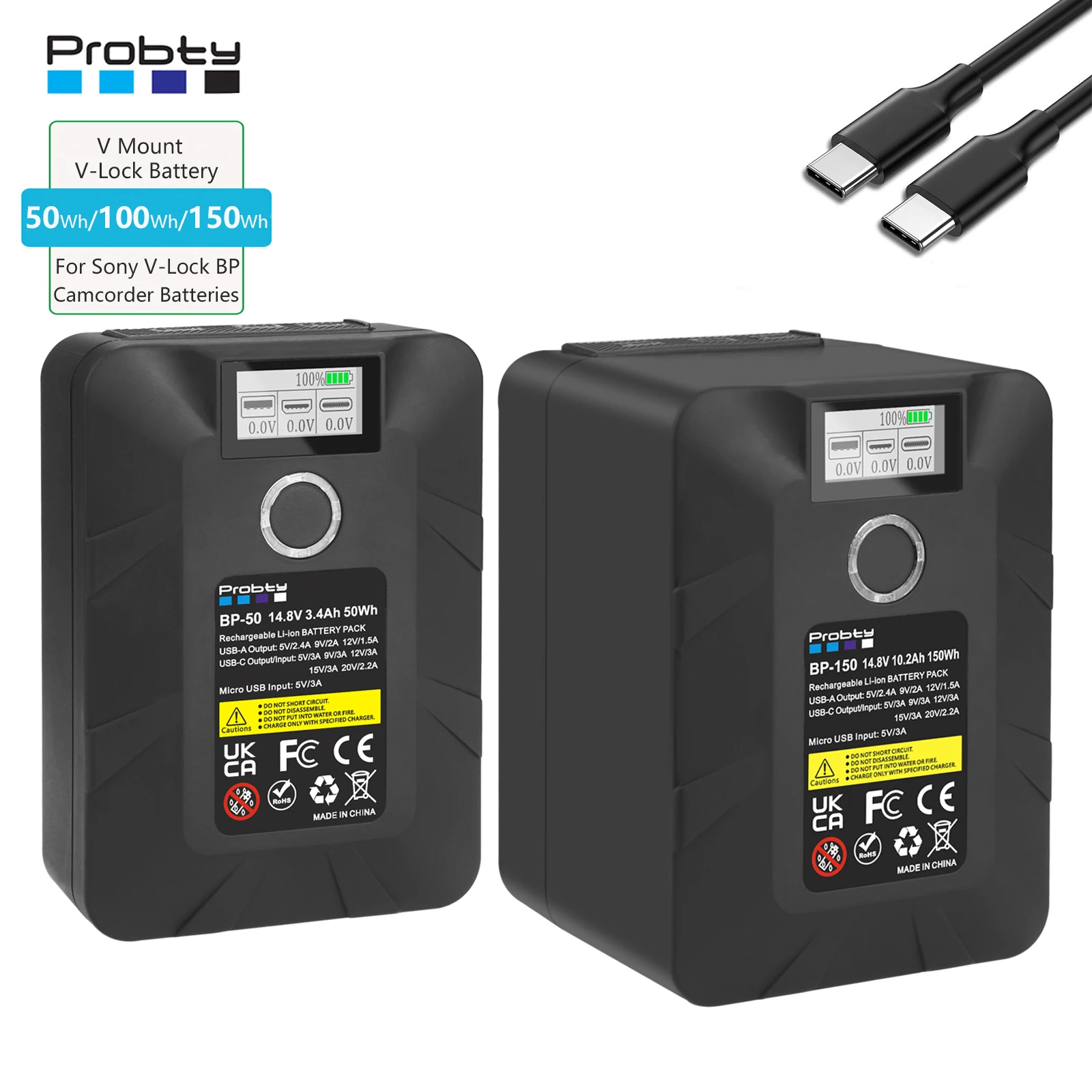 Batteria Con Montaggio A V Bp-50 Bp-100 Bp-150 Per Batterie Sony V-Lock Bp Videocamera Broadcast Led Video Light Blackmagic Ursa