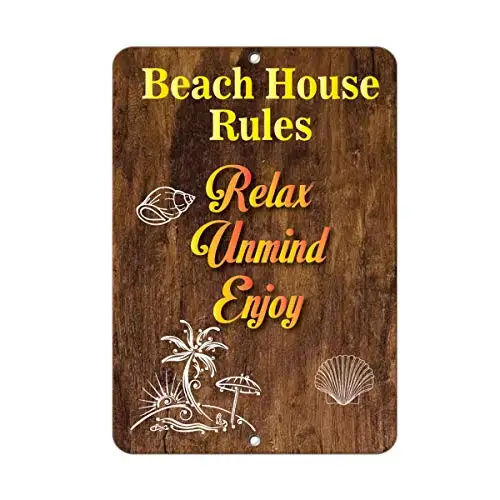 Vintage Retro Metal Tin Sign Beach House Rules Relax Enjoy Funny Outdoor & Home Bar Hotel Wall Decor Signs 12X8 Pollici