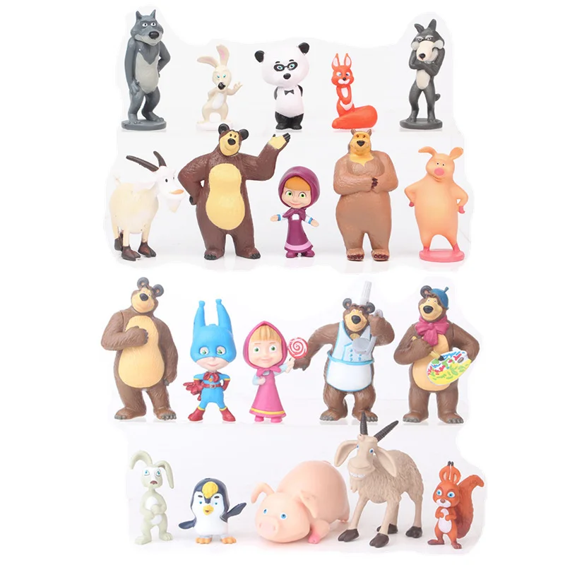 10 Pz/Set Mashas And The Bear Anime Figure Toys Doll Mascotte Bear Action Figure For Collection Kawaii Model Kids Birthday Gift