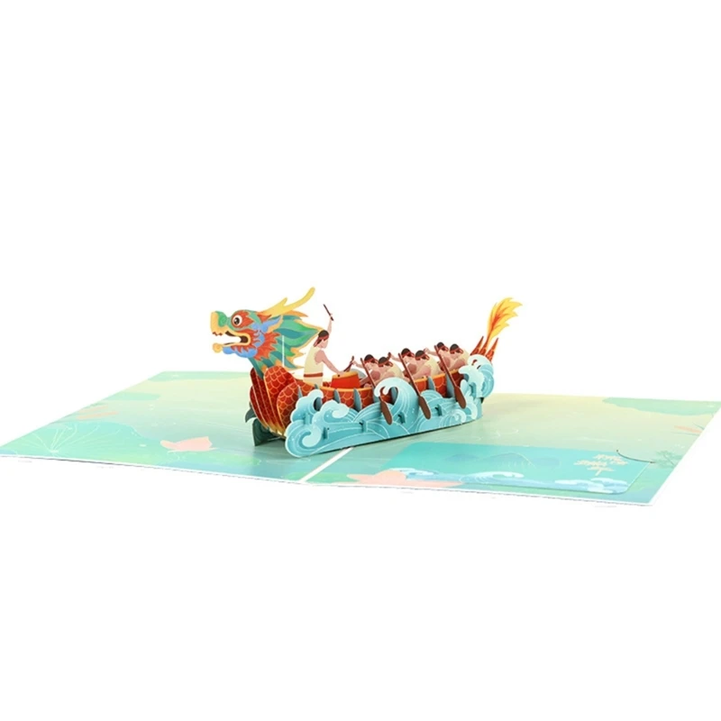 Biglietto D'Auguri Per Festival Cinese Delle Barche Del Drago Carte Carta Pop-Up 3D Con Busta G5Ab