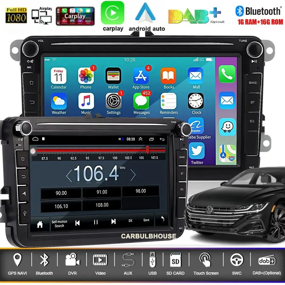 Android 12 Carplay 8 "Per Vw Golf Mk5 Polo Passat Jetta Autoradio Stereo Gps Nav