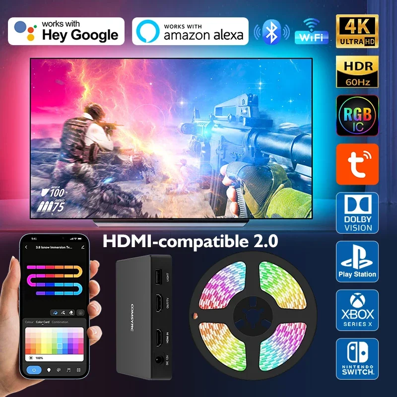 Smart Led Tv Retroilluminazione App Control Color Sync Strip Light 4K 2.0 Hdmi Compatibile Fancy Ambient Lightin Bar Alexa/Google/Pc/Tvbox