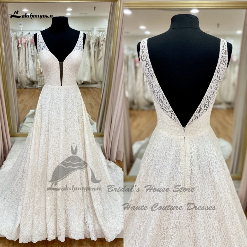 Lakshmigown Abito Da Sposa In Pizzo Boho Con Scollo A V Profondo 2023 Vestito Donna Abiti Da Sposa Sexy Da Spiaggia Senza Schienale