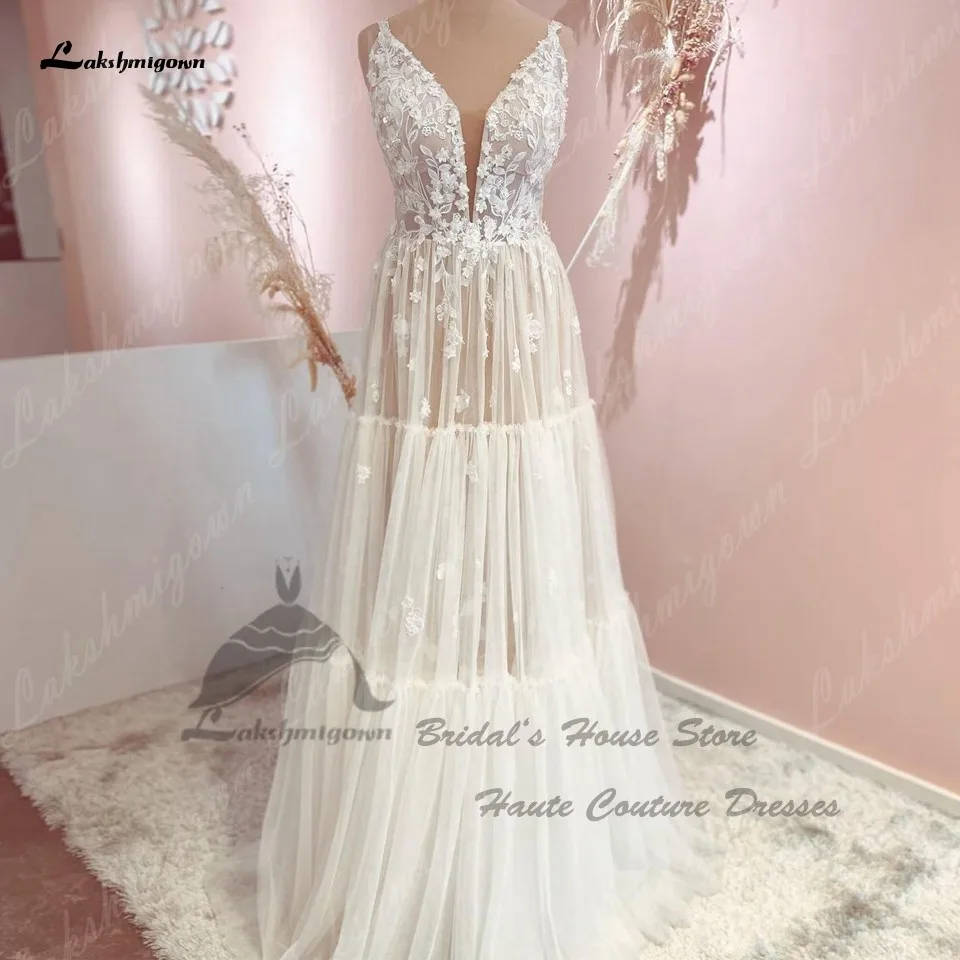 Abito Da Sposa Classico Boho Da Sposa Abito Da Sposa Beach 2022 Vestito Sposa Increspature Tulle Sexy A Line Abiti Da Sposa Scollo A V