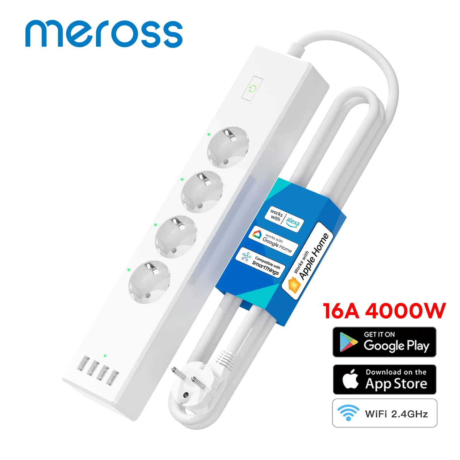 Meross Wifi Smart Power Strip Wlan Surge Protector Eu/Fr/Uk/Us Socket Extension Supporto Usb Homekit Alexa Google Smartthings