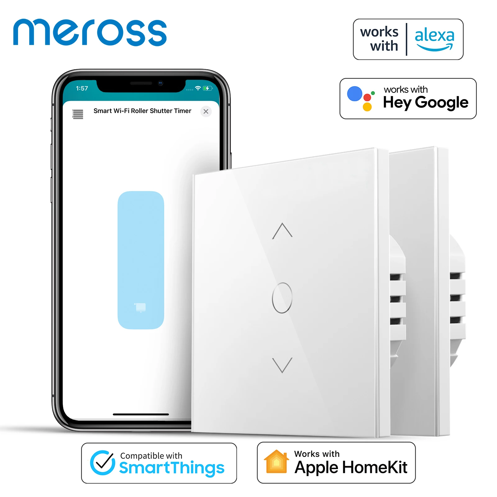 Meross Homekit Interruttore Per Tapparella Wifi Smart Curtain Blind Motor Stile Di Retroilluminazione Funziona Con Siri Alexa Google Home Smartthings