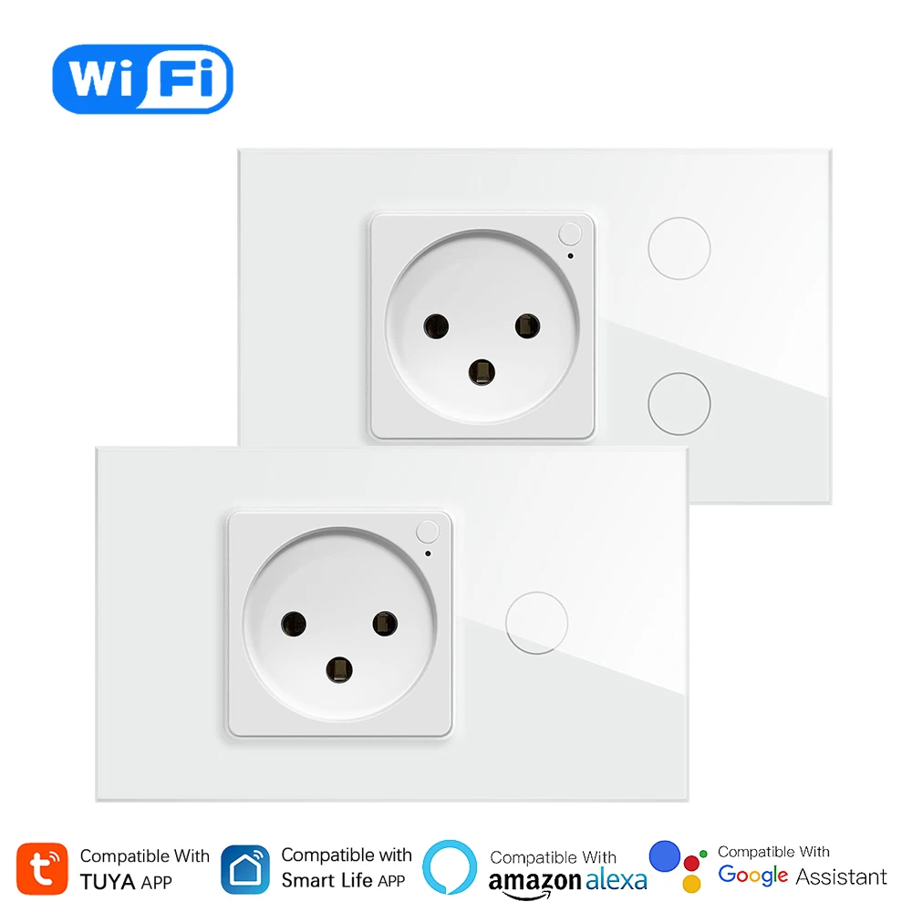 Tuya Smart Wall Light Switch Con Presa Wifi Israel Standard App Remote Timing Panel Supporto Per Il Controllo Vocale Alexa Google Home
