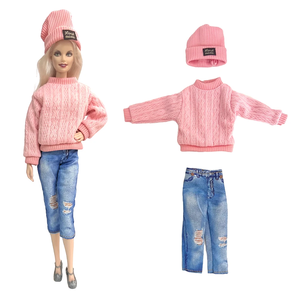 Nk 3 Pcs Doll Boutique Suit:Pink Knitting Fried Dough Twist Lines + Pantaloni Con Foro D'Imitazione Per Bambola Barbie Per Accessori Per Bambole Bjd
