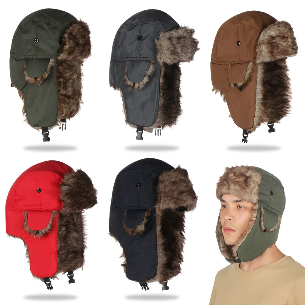 Uomo Donna Trapper Bomber Cappelli Russian Ushanka Warm Winter Fur Earflap Hat Sport All'Aria Aperta Sci Caccia Pesca Peluche Cap