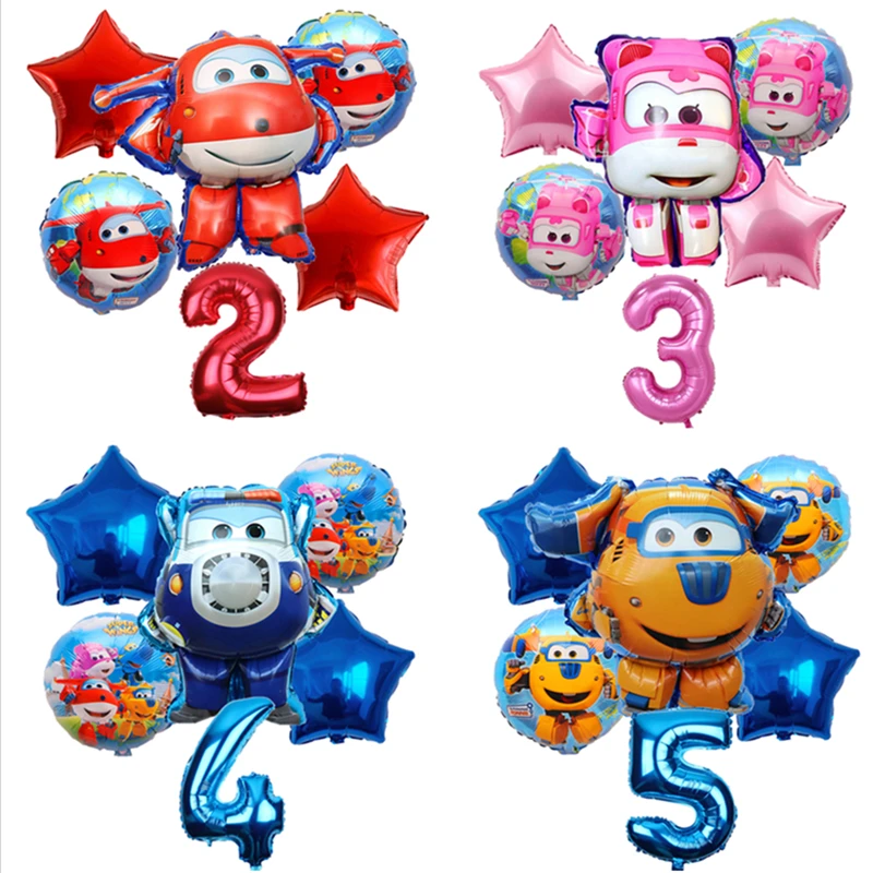 6 Pz/Lotto Super Wings Cartoon Balloons Jett Balloons Super Wings Toys Festa Di Compleanno 32 Pollici Numero Decorazioni Palloncini Giocattolo Per Bam