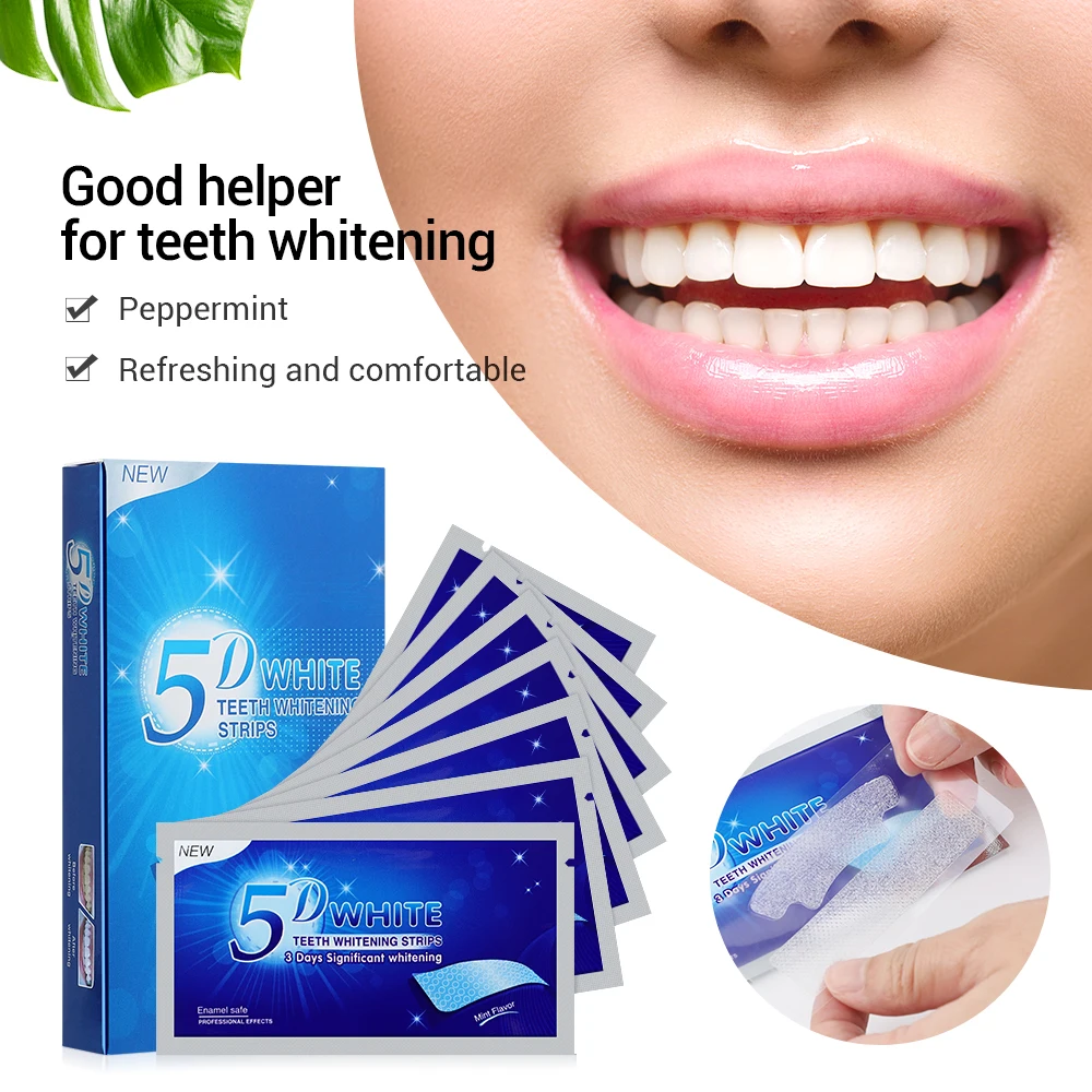 14 Pz/Scatola 5D Strisce Sbiancanti Per Denti Dentifricio Gel Igiene Orale Cura Doppio Elastico Strisce Sbiancanti Per Denti Impiallacciature Per Dent