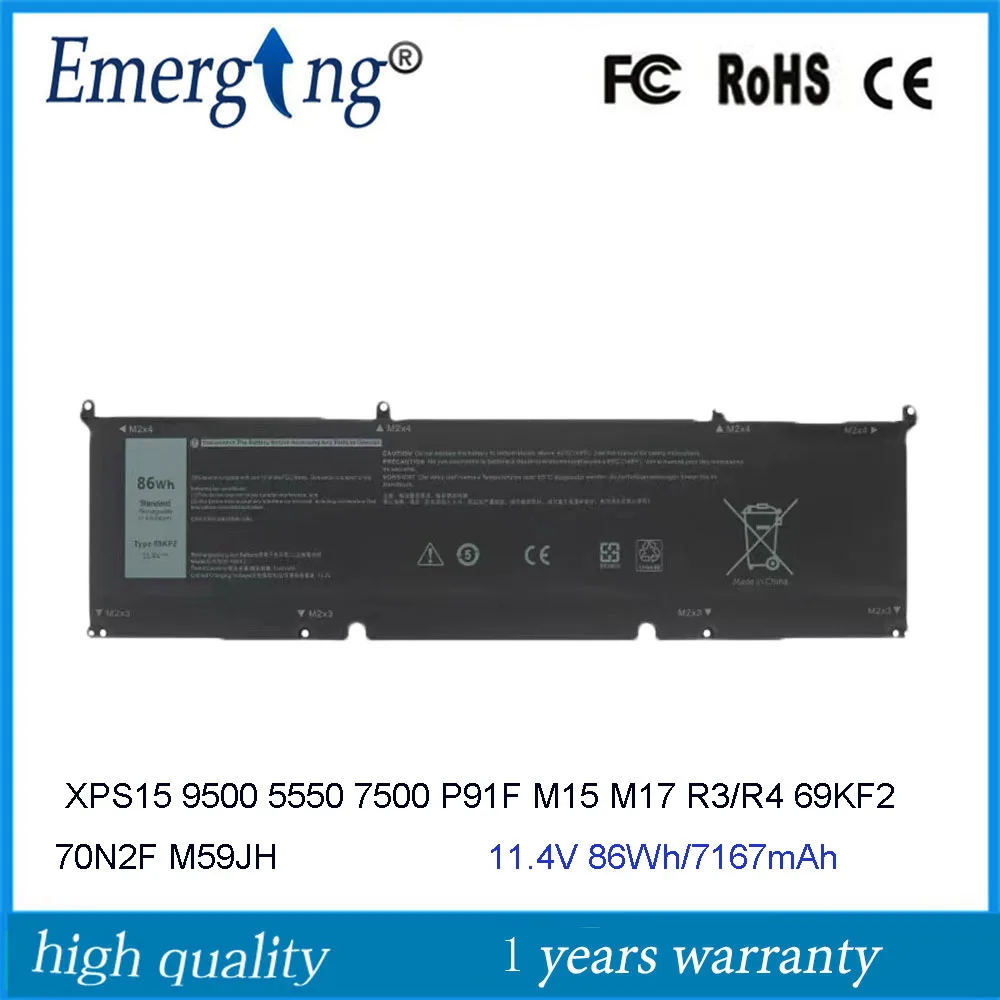 Batteria Per Laptop 11.4V 86Wh 69 Kf2 Per Dell Alienware M15 M17 R3 2020 P87F P45E Xps 15 9500 Precision 5550 Inspiron 7500