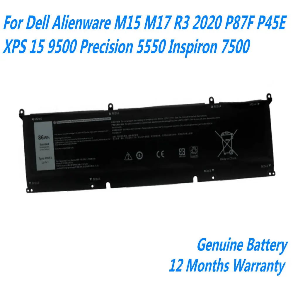 Nuova Batteria Per Laptop 69 Kf2 Per Dell Alienware M15 M17 R3 2020 P87F P45E Xps 15 9500 Precision 5550 Inspiron 7500 11.4V 86Wh