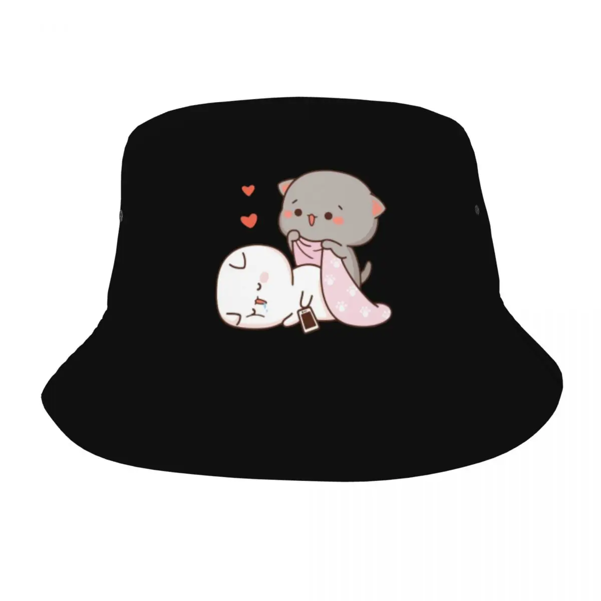 Kawaii Peach And Goma Mochi Drooling Bob Hat For Men Women Summer Cartoon Cat Field Hat Elegante Per Berretto Da Pesca Boonie Hat