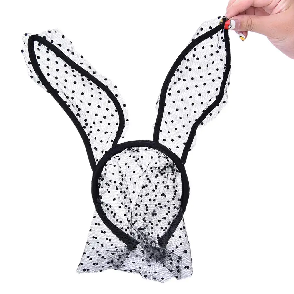 1Pc Berretti Di Pizzo Gotico Bunny Cat Ear Bob Velo Cappello Black Dot Headwrap Party Costume Cosplay Sex Accessori Per Capelli Affascinanti