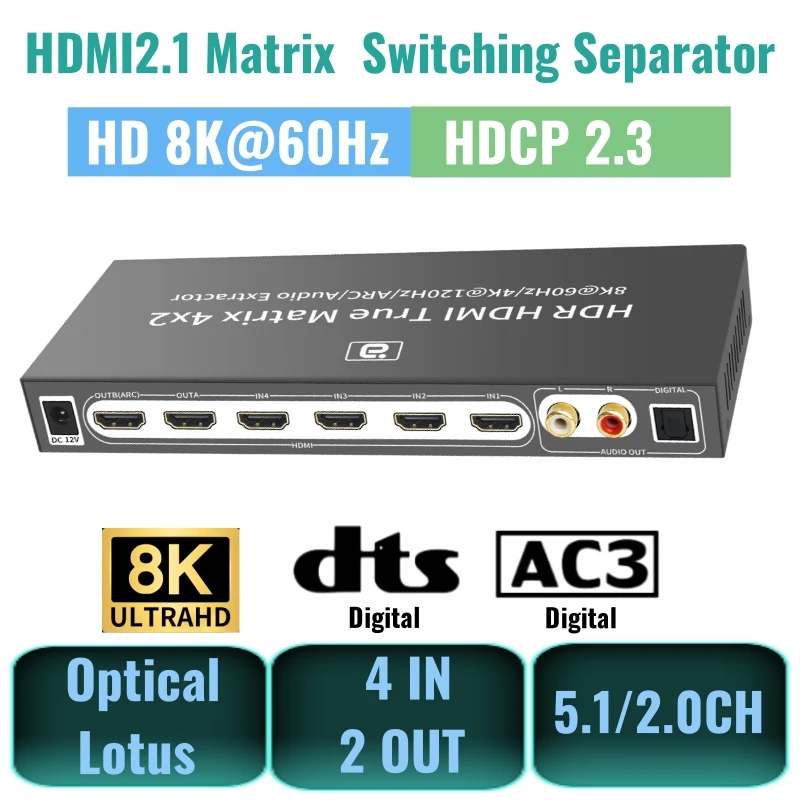 Hdmi 2.1 Matrix 4X2 4K @ 120Hz Switch Splitter Hdmi 8K Hdmi Switcher Splitter Con Hdr 10 Arc Per Dolby Atmos Ps5 Xbox Dts Hd Ac3
