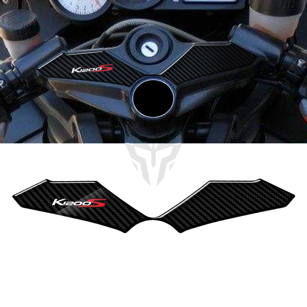 3D Carbon-Look Motociclo Top Triple Clamp Yoke Autoadesivo Console Staffa Di Sterzo Sticker Per Bmw K1200S 2004-2008