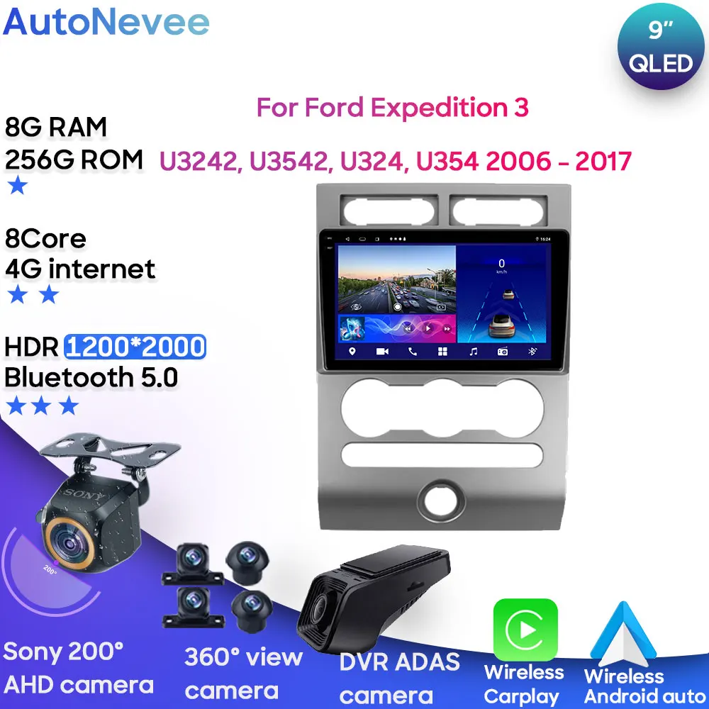 Android Multimedia Per Ford Expedition 3 U3242, U3542, U324, U354 2006 - 2017 Car Stereo Cpu Radio Qled Player Navigation Cam