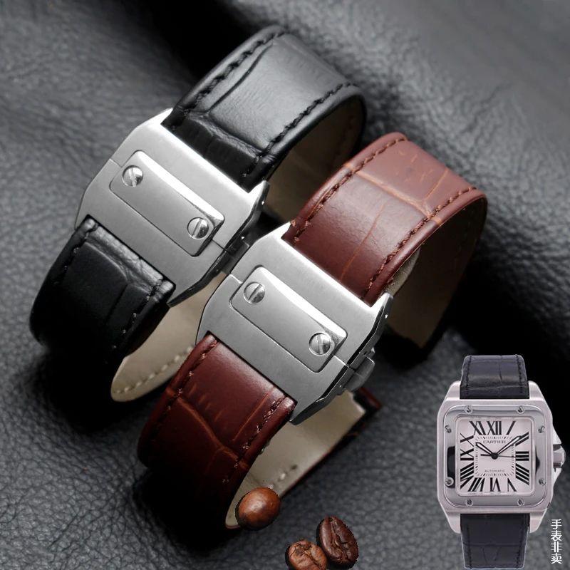 Genuino Cinturino In Pelle Di Ricambio Per Cartier Santos 100 W20106X8 W20073X8 Fibbia Pieghevole Del Cinturino Di Vigilanza Degli Uomini Delle Donne 