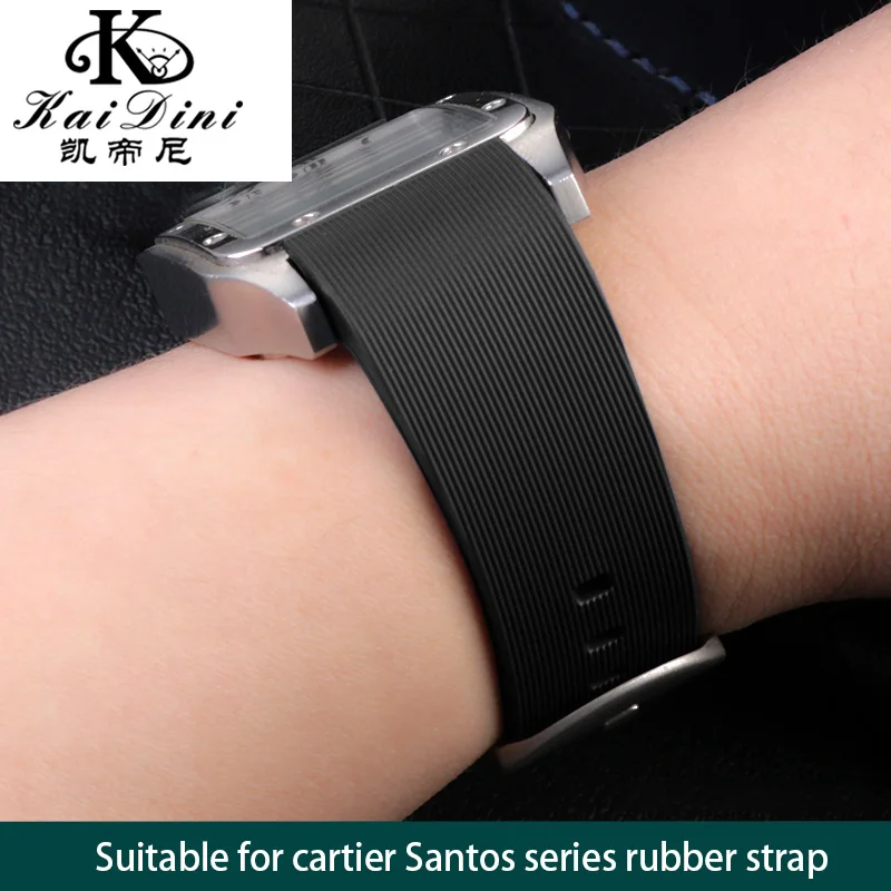 Cinturino Orologio Per Cartier Sandoz Santos 100 W20073X8 W20106X8 W2020008 Bracciale In Gomma Siliconica Uomo Donna Cintura Nera 20 23 25Mm