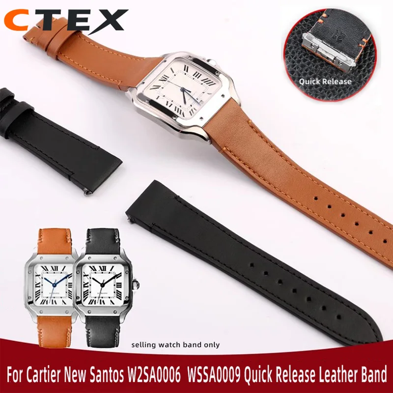 Adattato Per Cartier New Santos Wssa0009 Wssa0037 W2Sa0006 Cinturino Per Orologio Da Uomo In Vera Pelle A Sgancio Rapido Fibbia Ad Ardiglione Da 21Mm