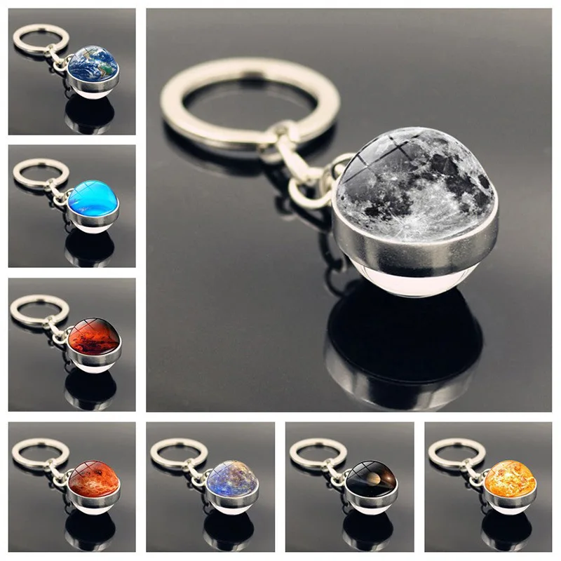 Sistema Solare Galaxy Nebula Double Sided Glass Ball Portachiavi Moon Earth Mars Ciondolo Portachiavi Gioielli All'Ingrosso