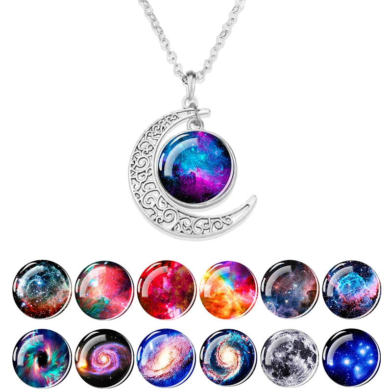 Collana Galaxy Nebula Collana Con Ciondolo A Mezzaluna Collana Cabochon In Vetro