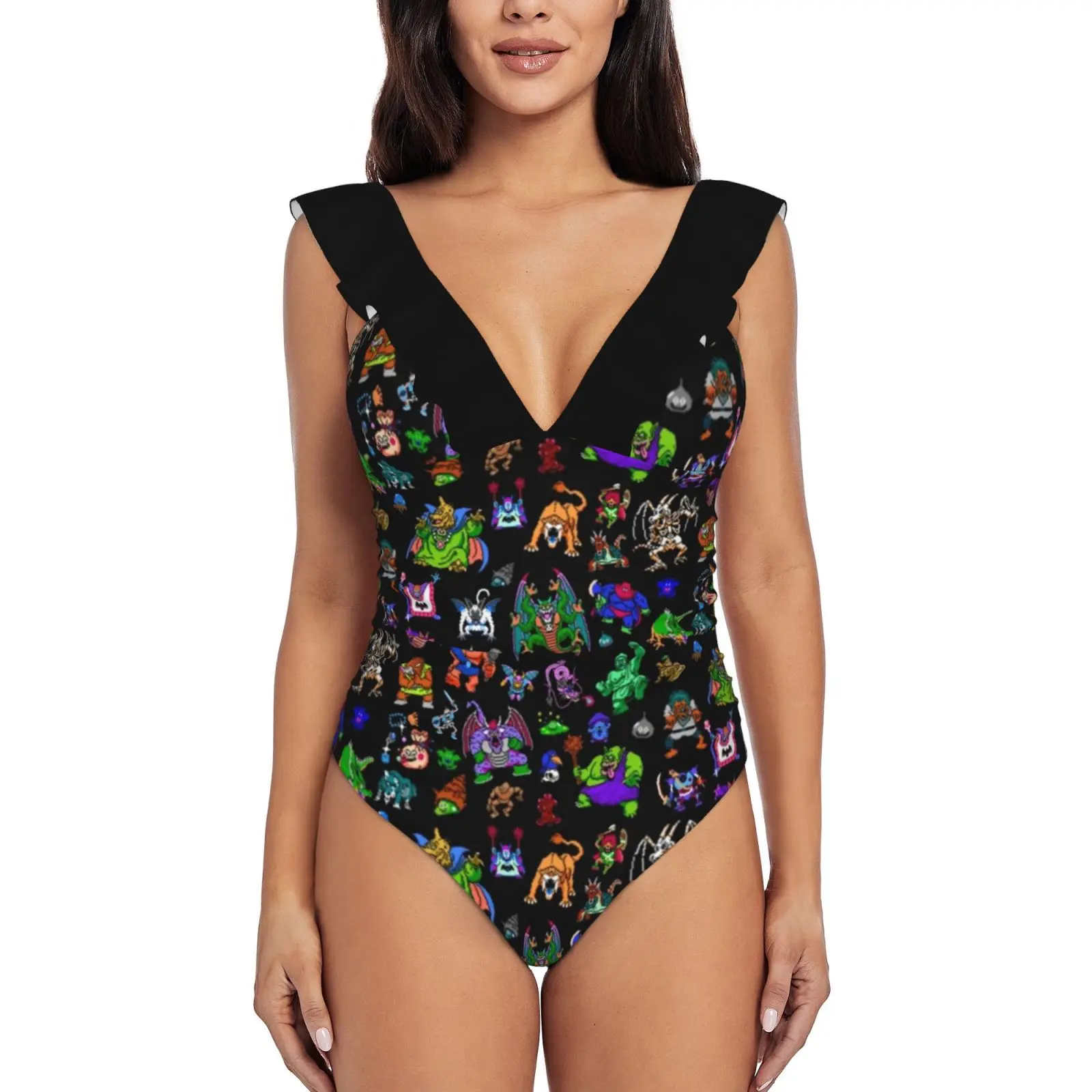 Dq Monsters Sexy Ruffle Print Costumi Da Bagno Donna Costume Intero Donna Monokini Costume Da Bagno Dragon Quest Dragon Quest Hero Nes