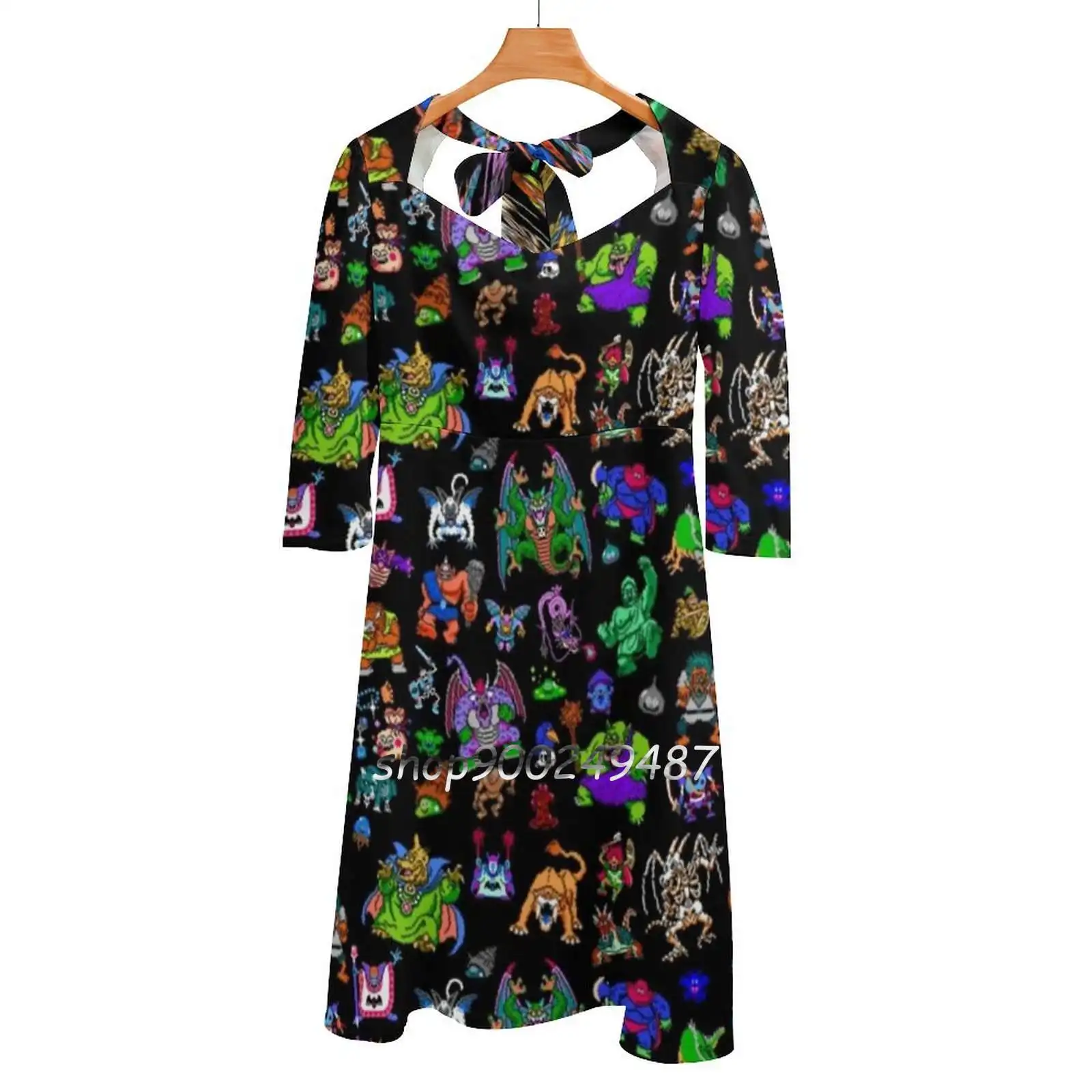 Dq Monsters Square Neck Dress New Plus Size Elegante Donna Vita Vestito Stretto Dragon Quest Dragon Quest Hero Nes Retro Pixel