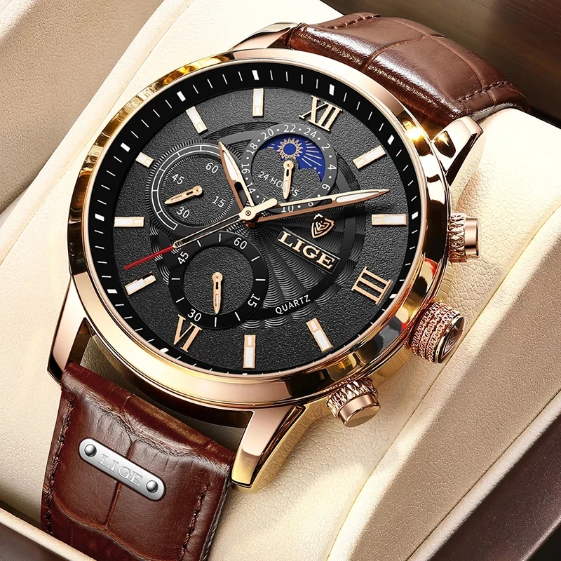 2024 Nuovi Orologi Da Uomo Lige Top Brand Luxury Leather Casual Orologio Al Quarzo Orologio Sportivo Da Uomo Impermeabile Relogio Masculino + Box