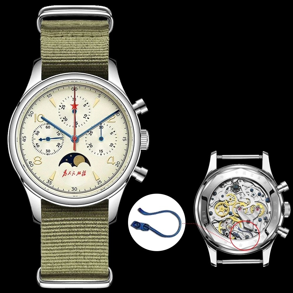 Red Star 1963 Orologio In Vetro Zaffiro Impermeabile 40Mm Pilot Original St1908 Orologio Meccanico Moon Phase Man Cronografo Da Polso
