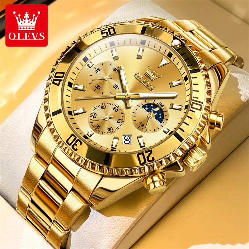 Olevs Watch Men Top Brand Luxury Gold Quartz Orologi Militari Data Impermeabile Orologio Da Uomo Luminoso In Acciaio Inossidabile Reloj
