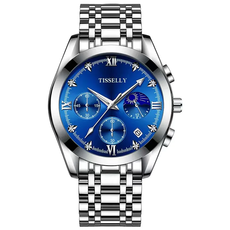Orologio Da Uomo 2024 New Brand Luxury Moon Phase For Men Waterproof Man Watches Fashion Chronograph Orologio Da Polso Classic Diamond Dial