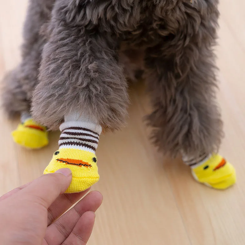4 Pezzi Cute Puppy Dog Knit Socks Cani Di Piccola Taglia Cotone Antiscivolo Cat Shoes Per L'Autunno Inverno Indoor Wear Slip On Paw Protector Cover