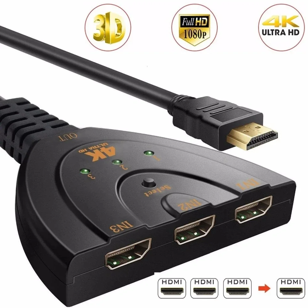 Switcher Hdmi A 3 Porte Selettore Switch Hdmi 1080P 3 In 1 Out Splitter Video Hdmi Con Cavo Pigtail Per Pc Dvd Hdtv Xbox Monitor
