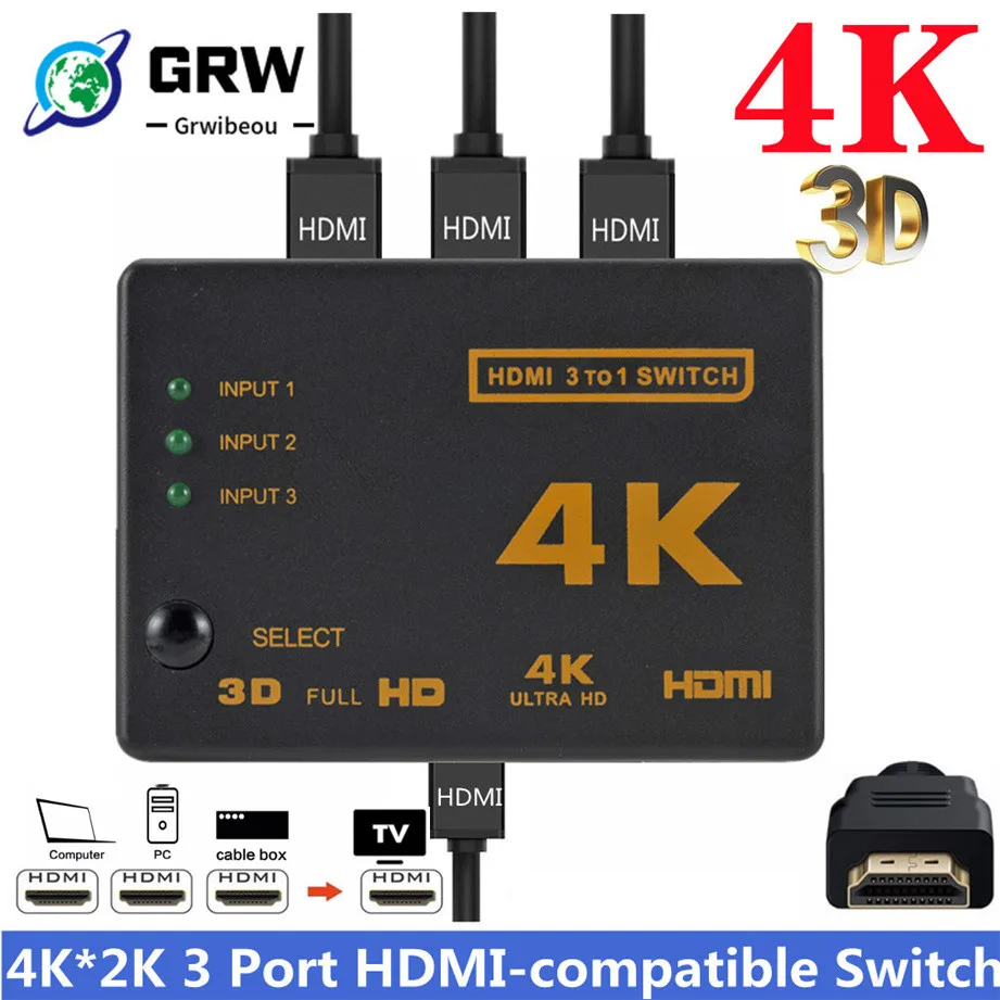 4K 2K 3X1 Hdmi Cable Splitter Hd 1080P Video Switcher Adapter 3 Input 1 Porta Di Uscita Hub Hdmi Per Xbox Ps4 Dvd Hdtv Pc Laptop Tv