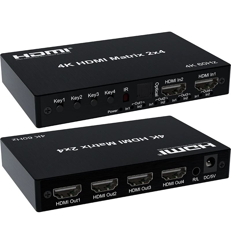 4K 60Hz Hdmi Matrix 2X4 Matrix Hdmi Switcher Splitter 2 In 4 Out Con Estrattore Audio Convertitore Audio Video Per Ps4/5 Loptop Pc