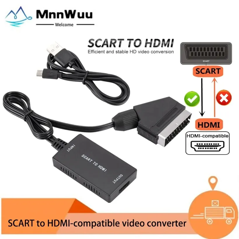 Convertitore Mnnwuu Da Scart A Hdmi Con Cavo 1080P Scart In Hdmi Out Hd 720P/1080P Switch Adattatore Convertitore Audio Video Per Hdtv
