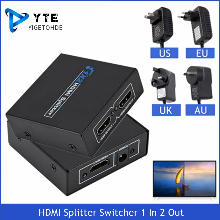 Muslimb 1080P Hdmi Splitter 1 Input 2 Output Full Hd 1080P Video Hdmi Splitter Switcher 1 X2 Split 1 In 2 Out Per Hdtv Dvd Ps3