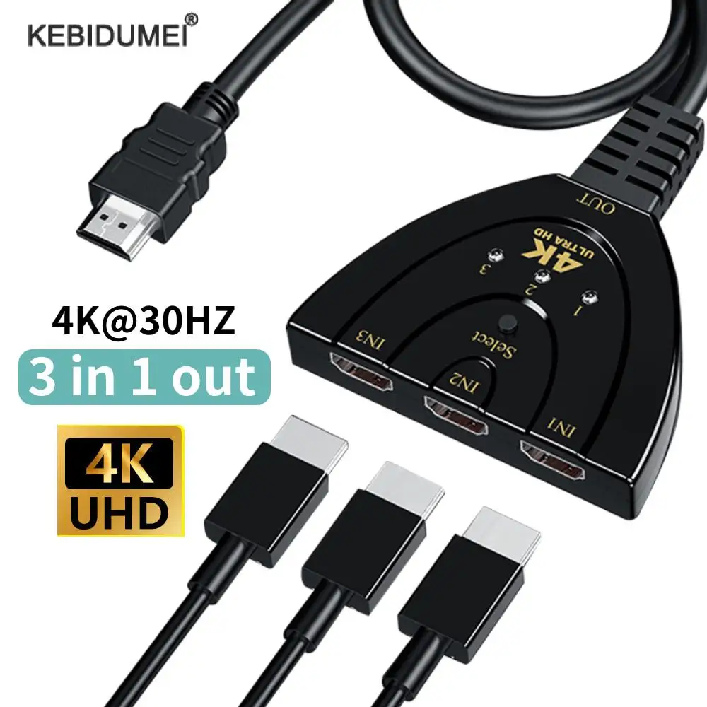 4K Hdmi Switch Cable Hd Video Switcher Adapter 3 Input 1 Output Port Hub Per Pc Tv Xbox Ps3 Ps4 Proiettore Monitor Splitter