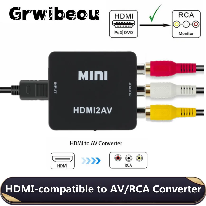 Grwibeou 1080P Convertitore Hdmi-Compatibile A Rca Av/Cvsb L/R Video Box Hd 1920*1080 Hdmi2Av Supporto Ntsc Pal Output Hdmi A Av