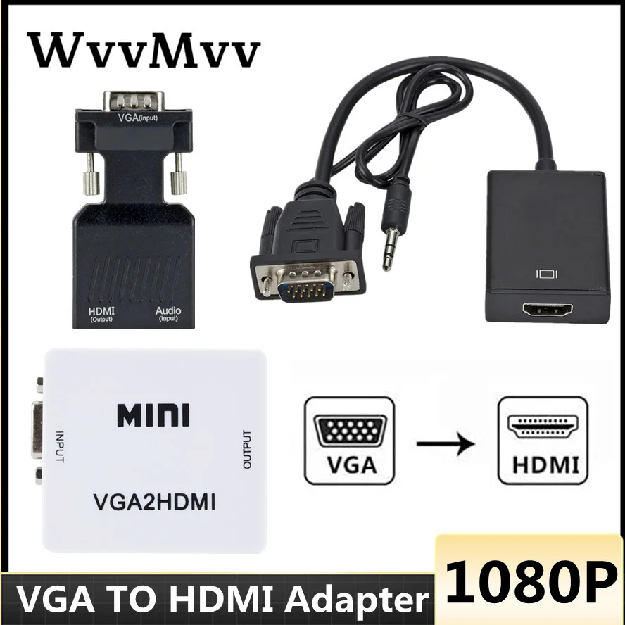 Adattatore Convertitore Compatibile Hd 1080P Da Vga A Hdmi Adattatore Vga Per Pc Laptop A Proiettore Hdtv Audio Video Hdmi A Vga Hd