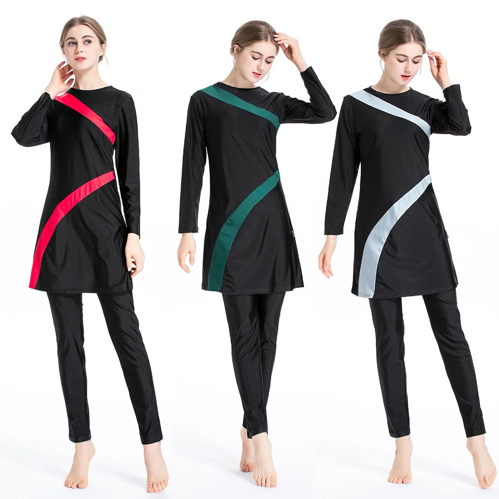 Nuovi Costumi Da Bagno Musulmani Semplici Costumi Da Bagno Interi Da Donna Modesti Tre Pezzi Maniche Lunghe Burkinis Islamici Indossano Costumi Da Bag