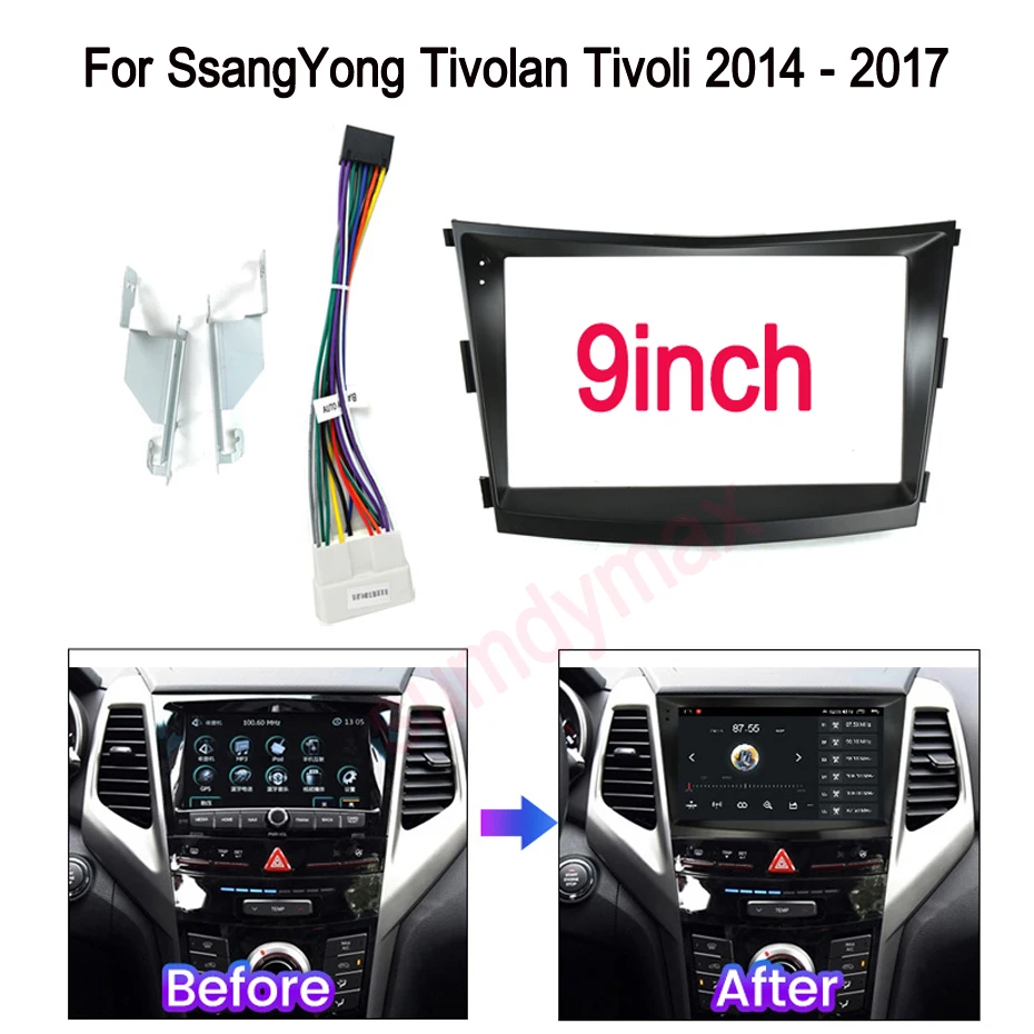 9 "2 Din Car Radio Fascia Cable Per Sssang Yong Tivoli Tivolan 2014-2018 Autoradio Fascia Frame Adapter Cd Panel Dash Trim Bezel