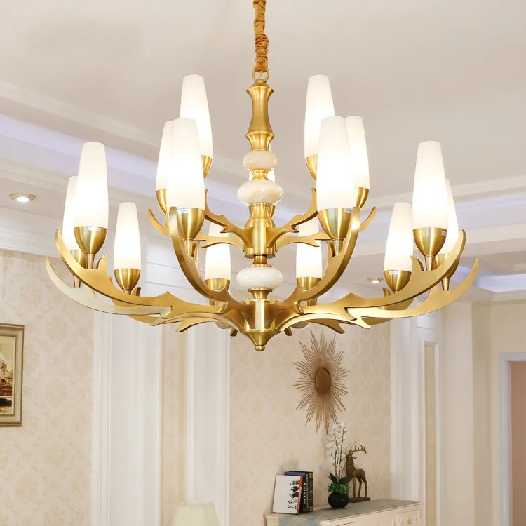 160Cm Grand Penthouse Brass Chandelier Lighting Hotel Fixture White Glass Shade Home Chandeliers Luminaire Living Room Lampadari