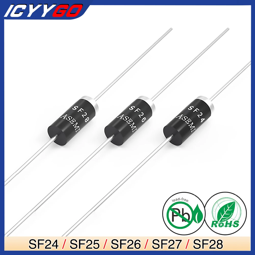 100 Pz Sf24 Sf26 Sf27 Sf25 Sf28 Diodo Raddrizzatore A Recupero Super Veloce 2A 600V 35Ns Do-15 Do-204Ac Assiale 2 Amp 600 Volt Diodi