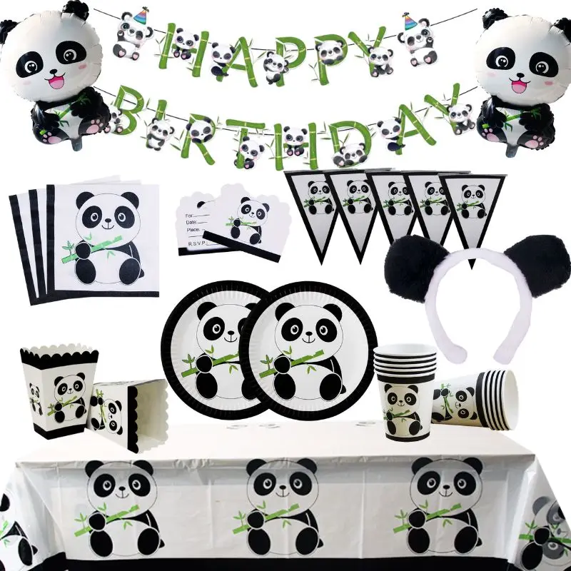 Decorazioni Per Feste Panda Banner Di Buon Compleanno Palloncini Per Stoviglie Usa E Getta Panda Cake Toppers Sacchetti Regalo Panda Bear Baby Shower