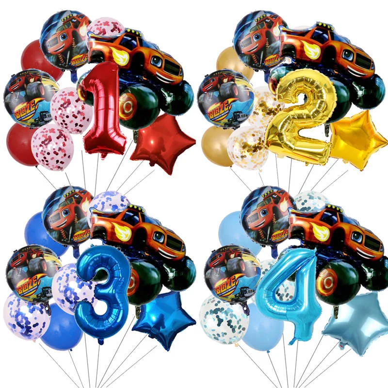 New Blaze Monster Balloons Cartoon Car Boy Happy Birthday Party Decoration Supplies Machines Racecar Suv Toy Baby Shower