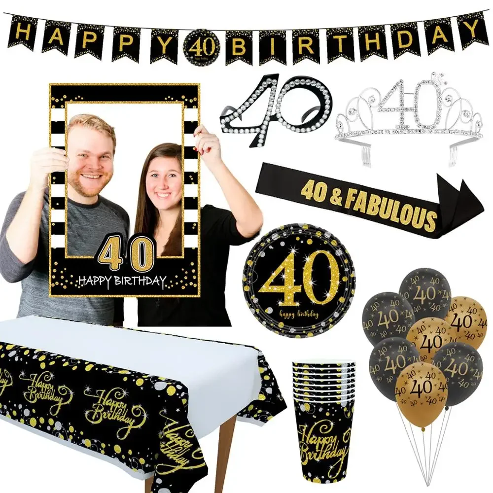 Cheer 40 Nero Oro Palloncino Buon Compleanno 40 Anni Palloncini 40Th Di Compleanno Decorazione Del Partito Adulti Foglio Di Lattice Baloon 40 Di Compl