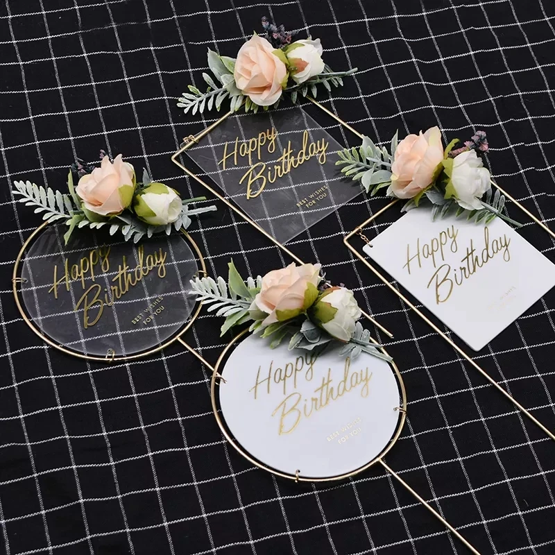 1 Pz Metallo Buon Compleanno Cake Topper Fiori Artificiali Cake Toppers Per Fai Da Te Baby Shower Decorazione Della Festa Di Compleanno Decorazione Di